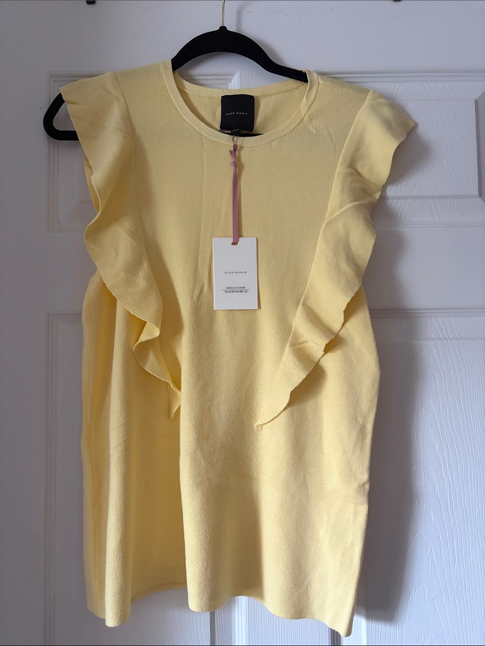 Alex Marie Pale Yellow Ruffle Knit Tank